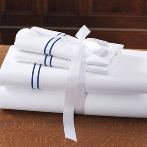 Cuddledown Luxury Hotel Sateen King Sz Sheet Set  Double Blue Stitching Cozy